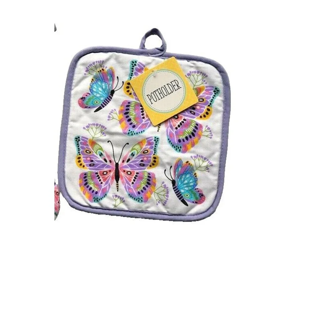 Spring Butterflies Butterfly Cotton 2-Piece Potholder Oven Mitt Set Colorful